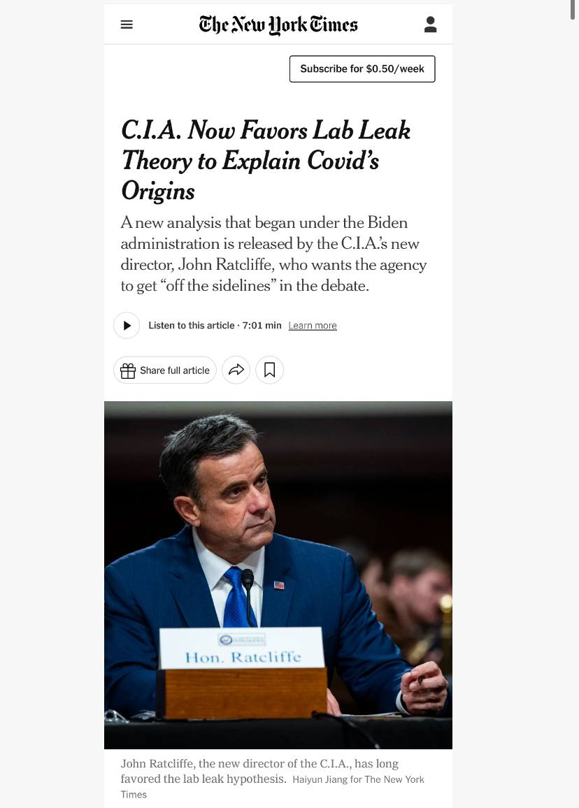 COVID имеет лабораторное происхождение - ЦРУ