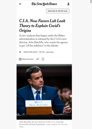 COVID имеет лабораторное происхождение - ЦРУ